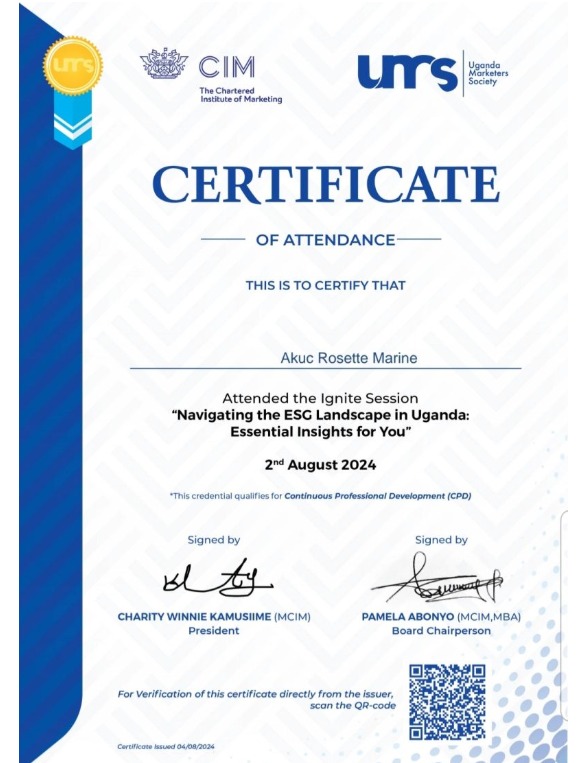 CPD Certificate — Navigating the ESG Landscape in Uganda